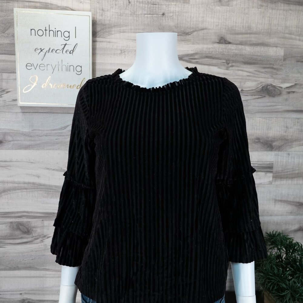 Latin Quarters Black Striped Velvet Blouse